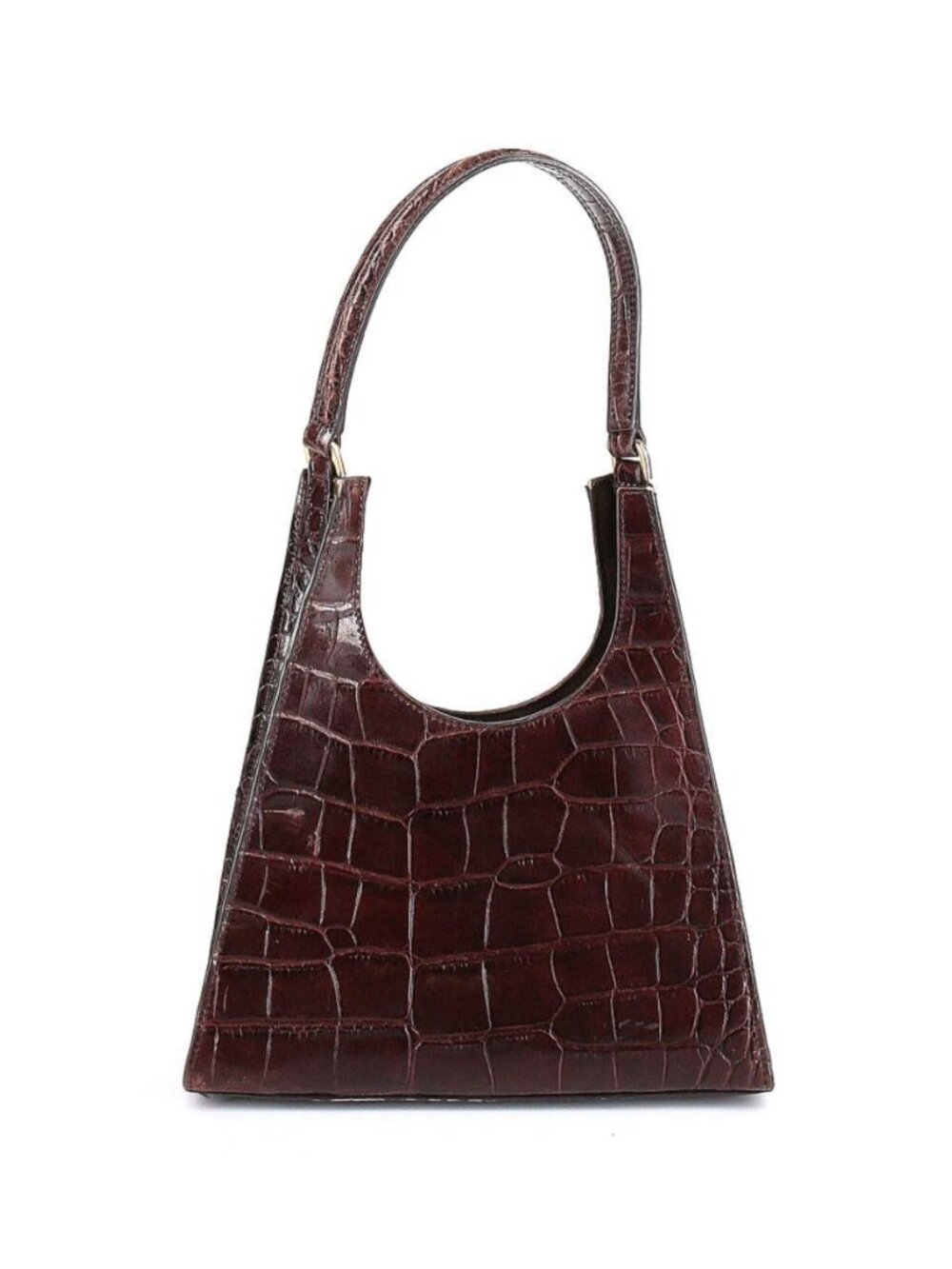 STAUD croc embossed leather shoulder bag in dark brown